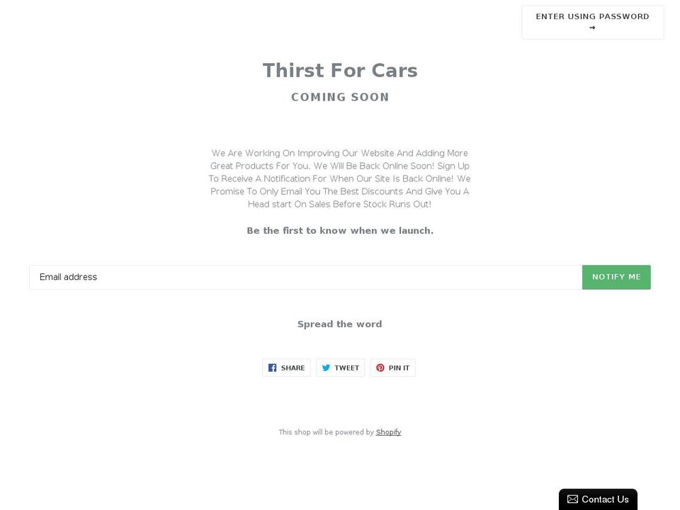 thirstforcars.com — Shopify storefront screenshot