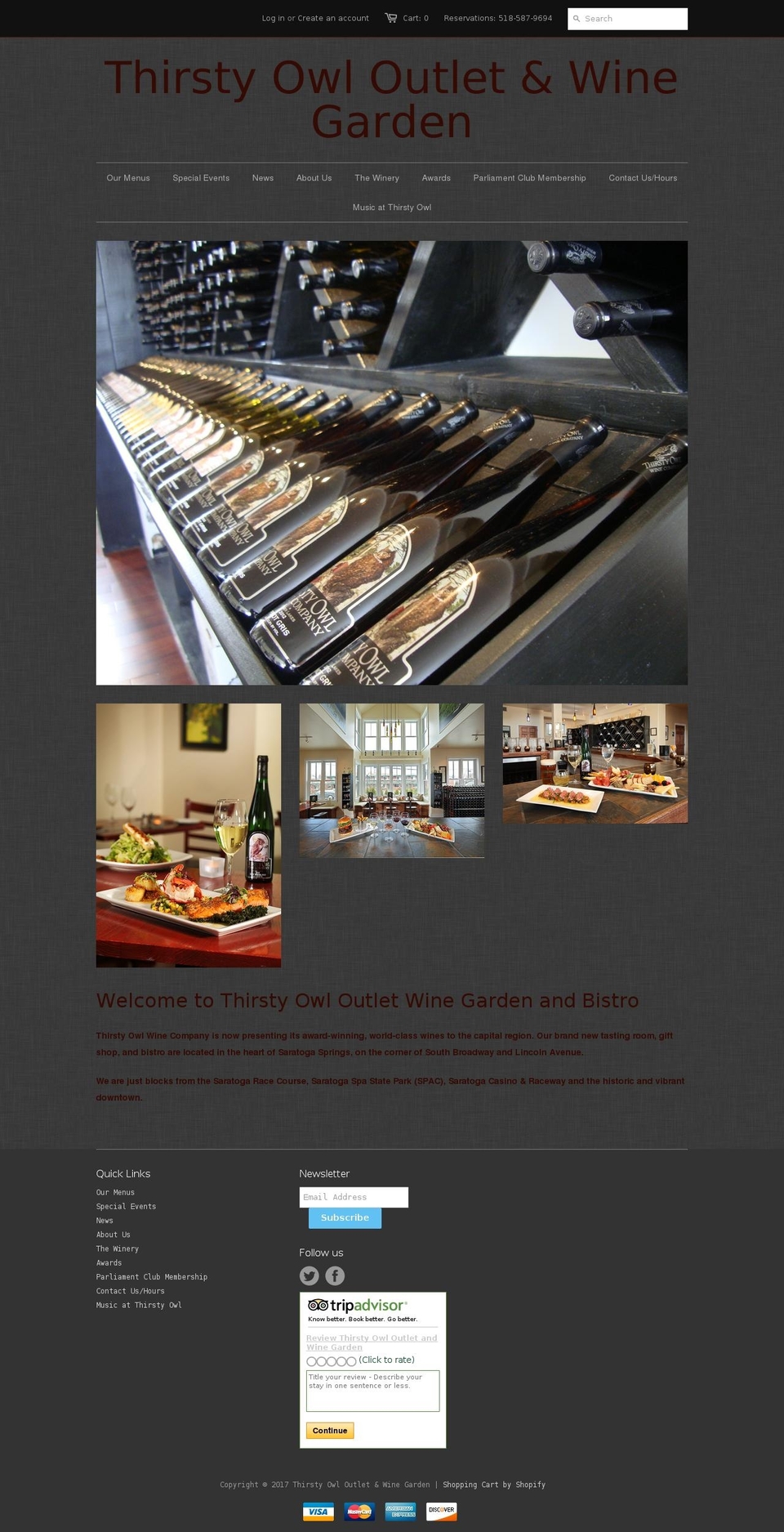 thirstyowlsaratoga.com shopify website screenshot