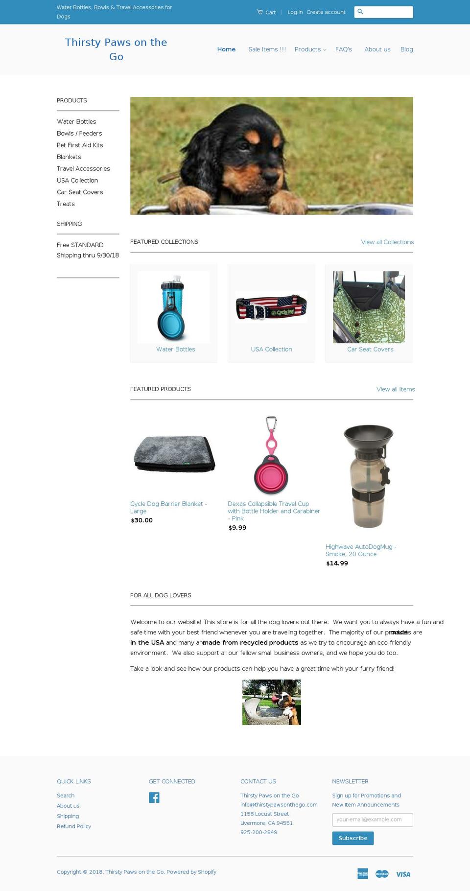 thirstypawsonthego.com shopify website screenshot