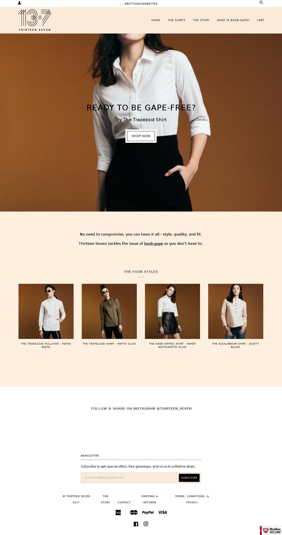 thirteen-seven.com shopify website screenshot