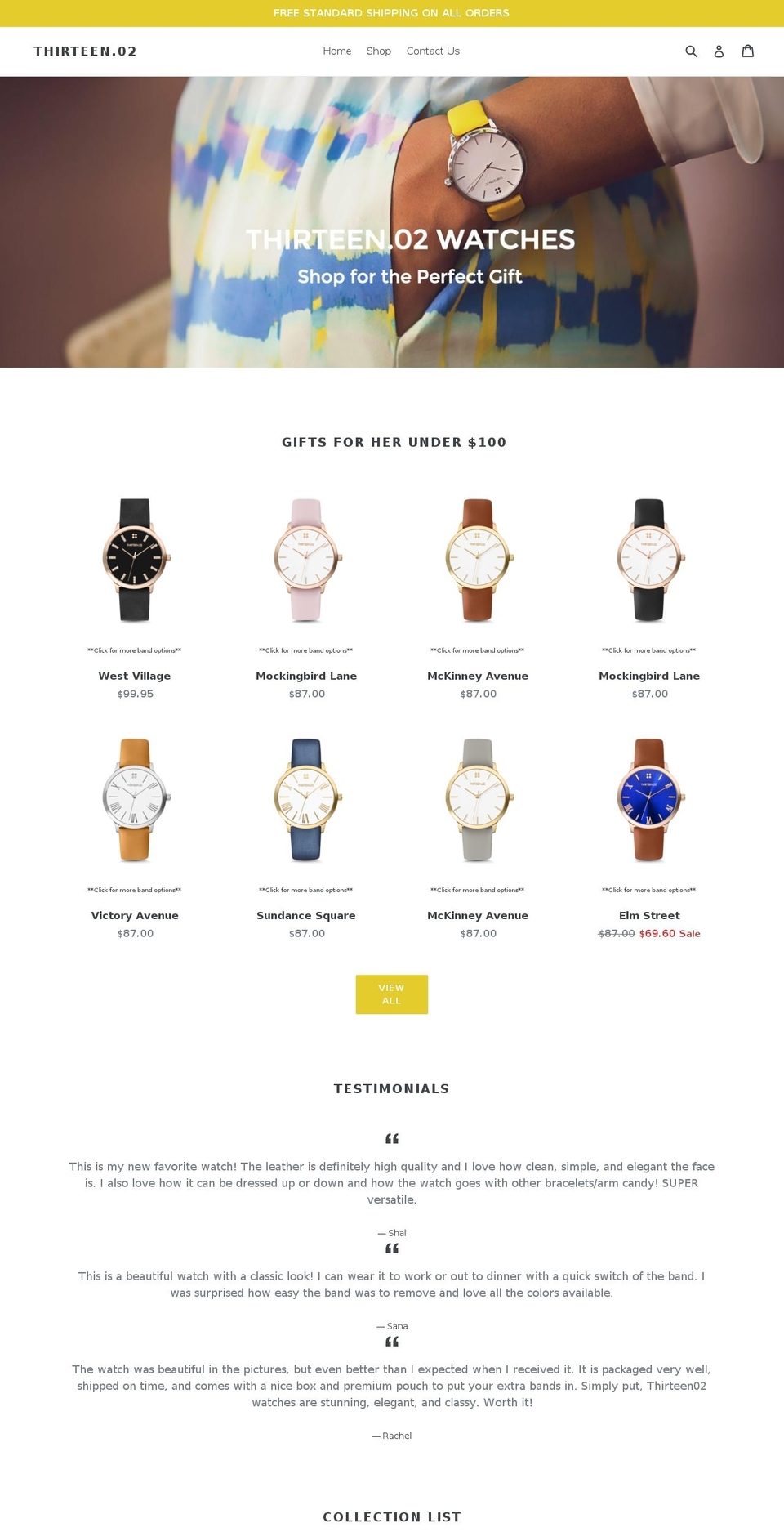 thirteen02watches.com — Shopify storefront screenshot