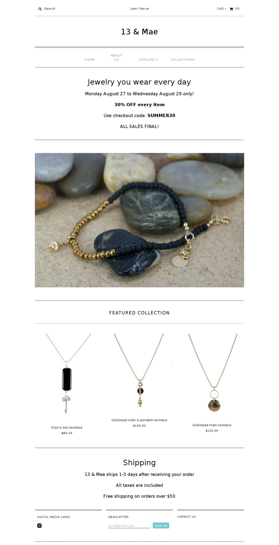 thirteenandmae.com — Shopify storefront screenshot