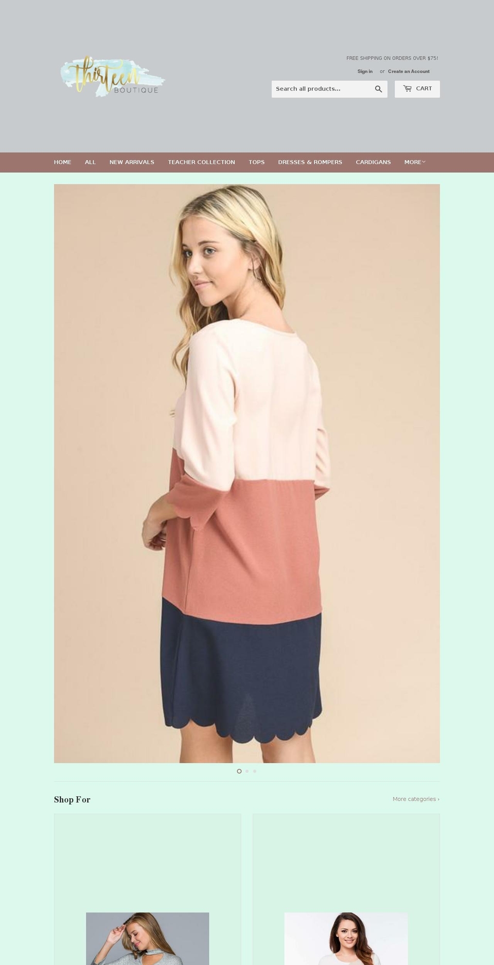 thirteenboutique.com — Shopify storefront screenshot