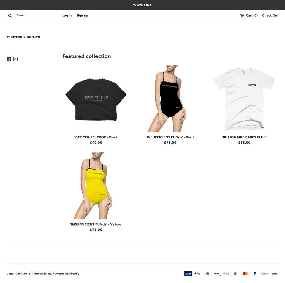 thirteenseints.com — Shopify storefront screenshot