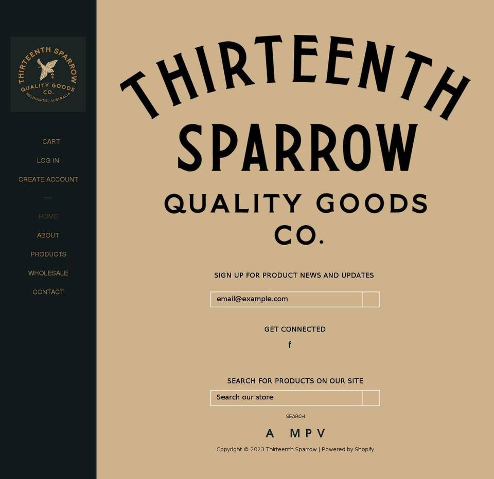 thirteenthsparrow.com.au shopify website screenshot