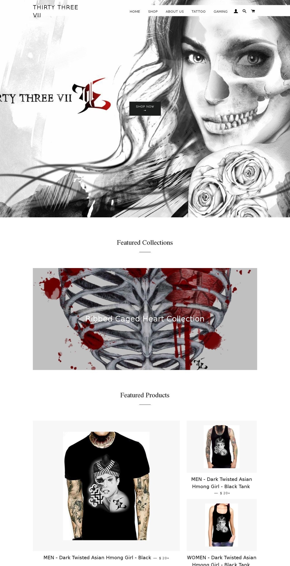 thirtythreevii.com shopify website screenshot
