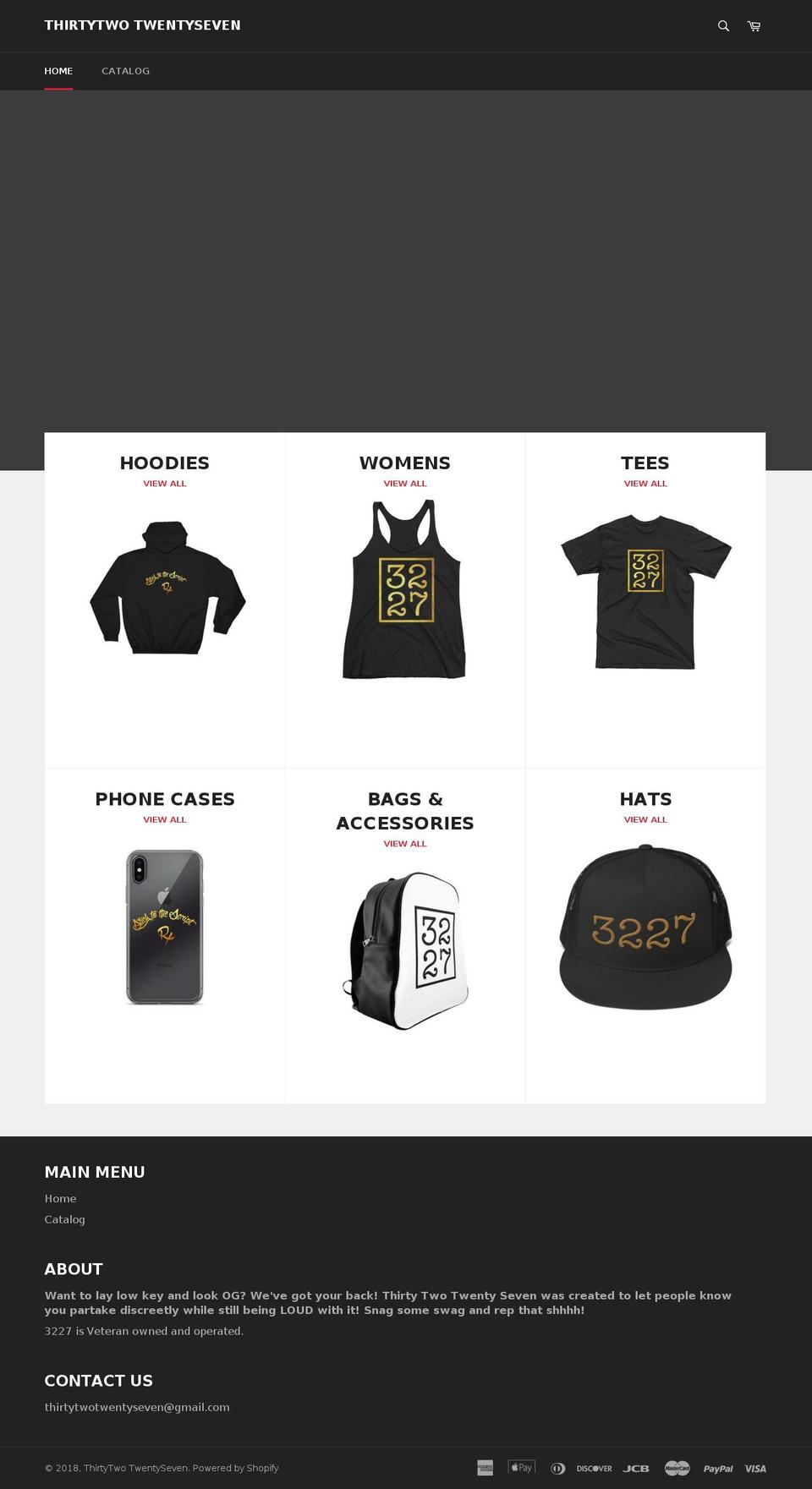 thirtytwotwentyseven.com — Shopify storefront screenshot