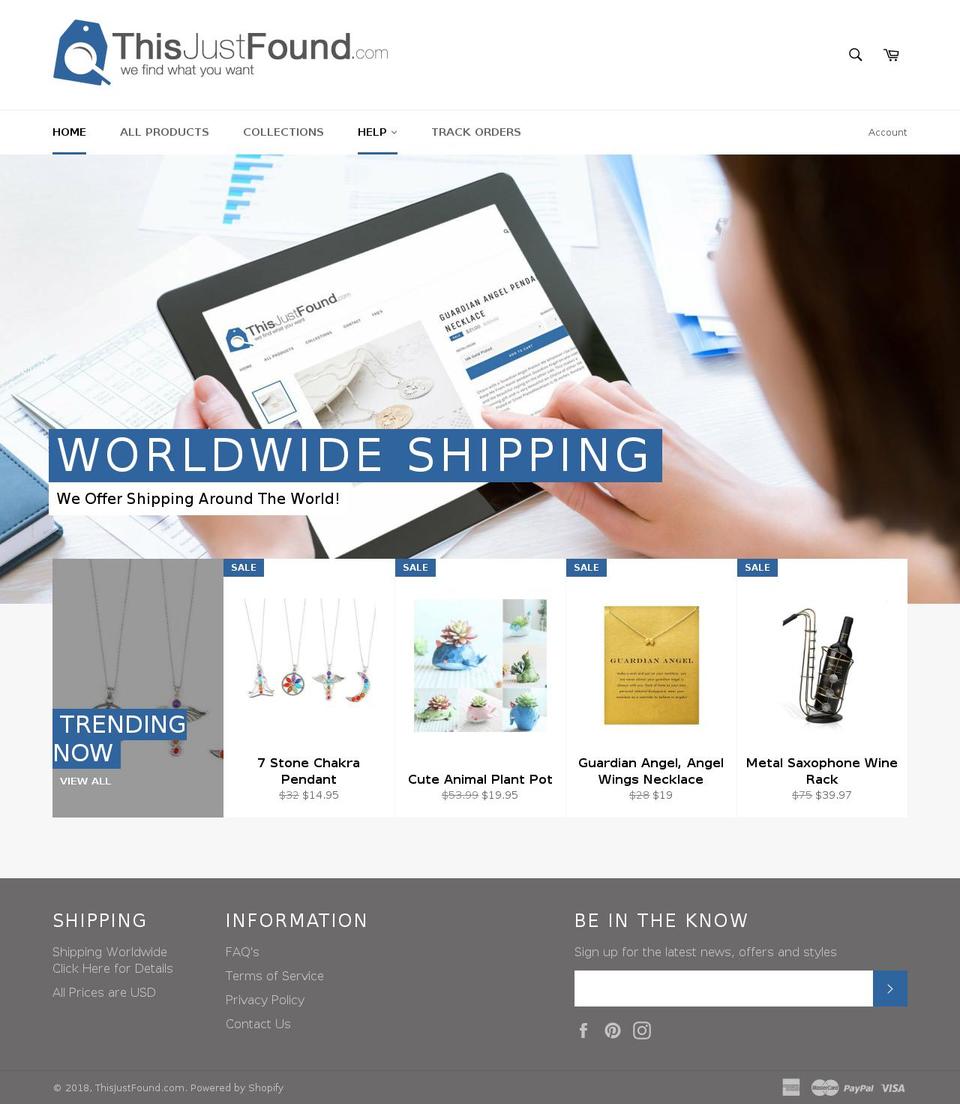 thisjustfound.com shopify website screenshot
