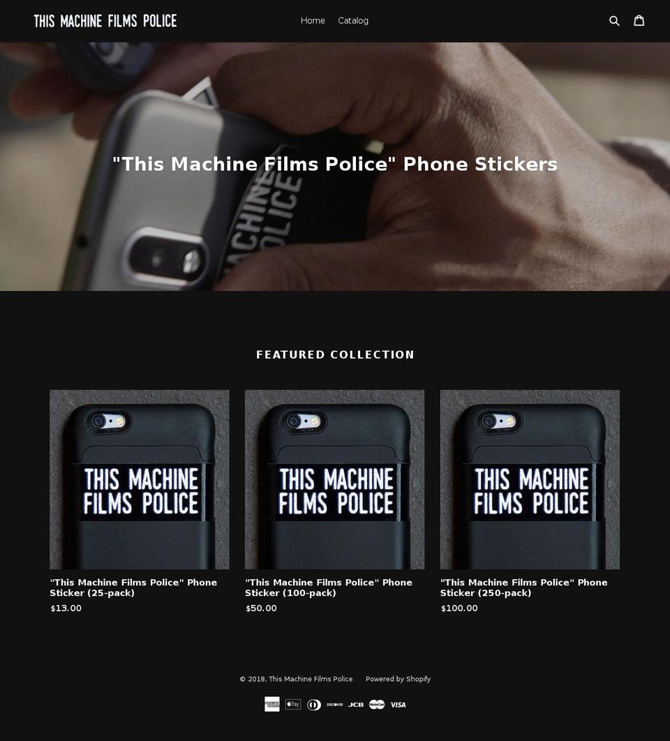 thismachinefilmspolice.com — Shopify storefront screenshot