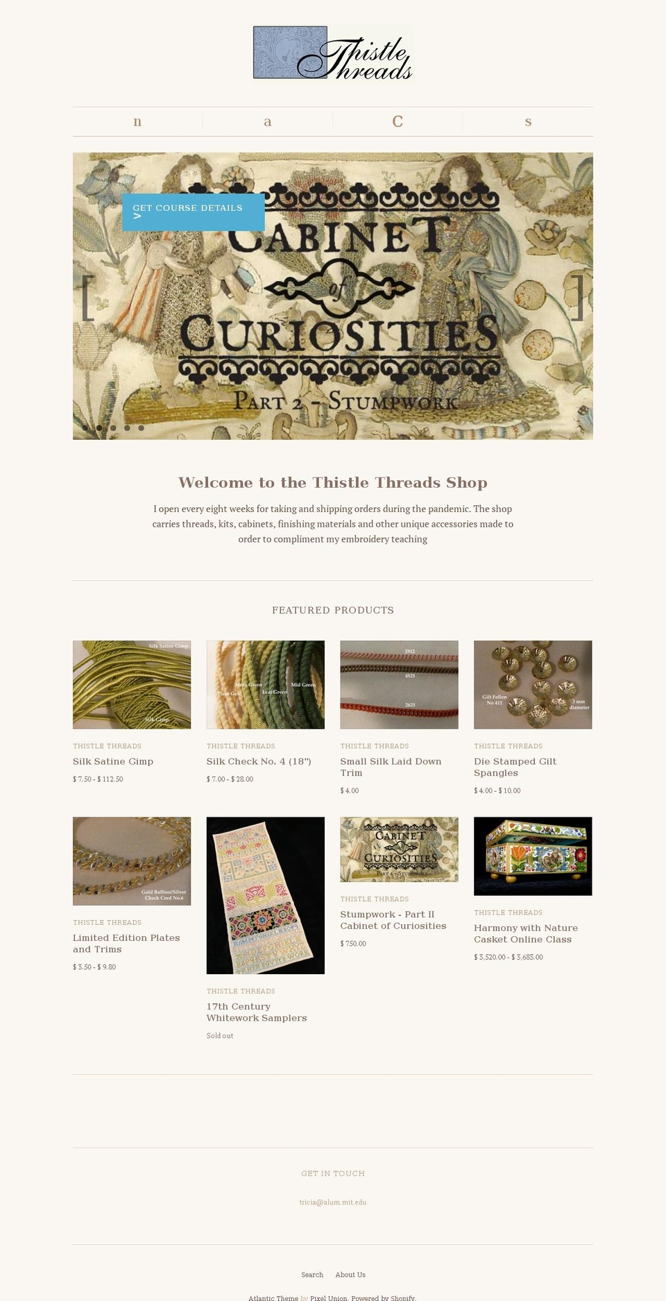 thistle-threads.myshopify.com shopify website screenshot