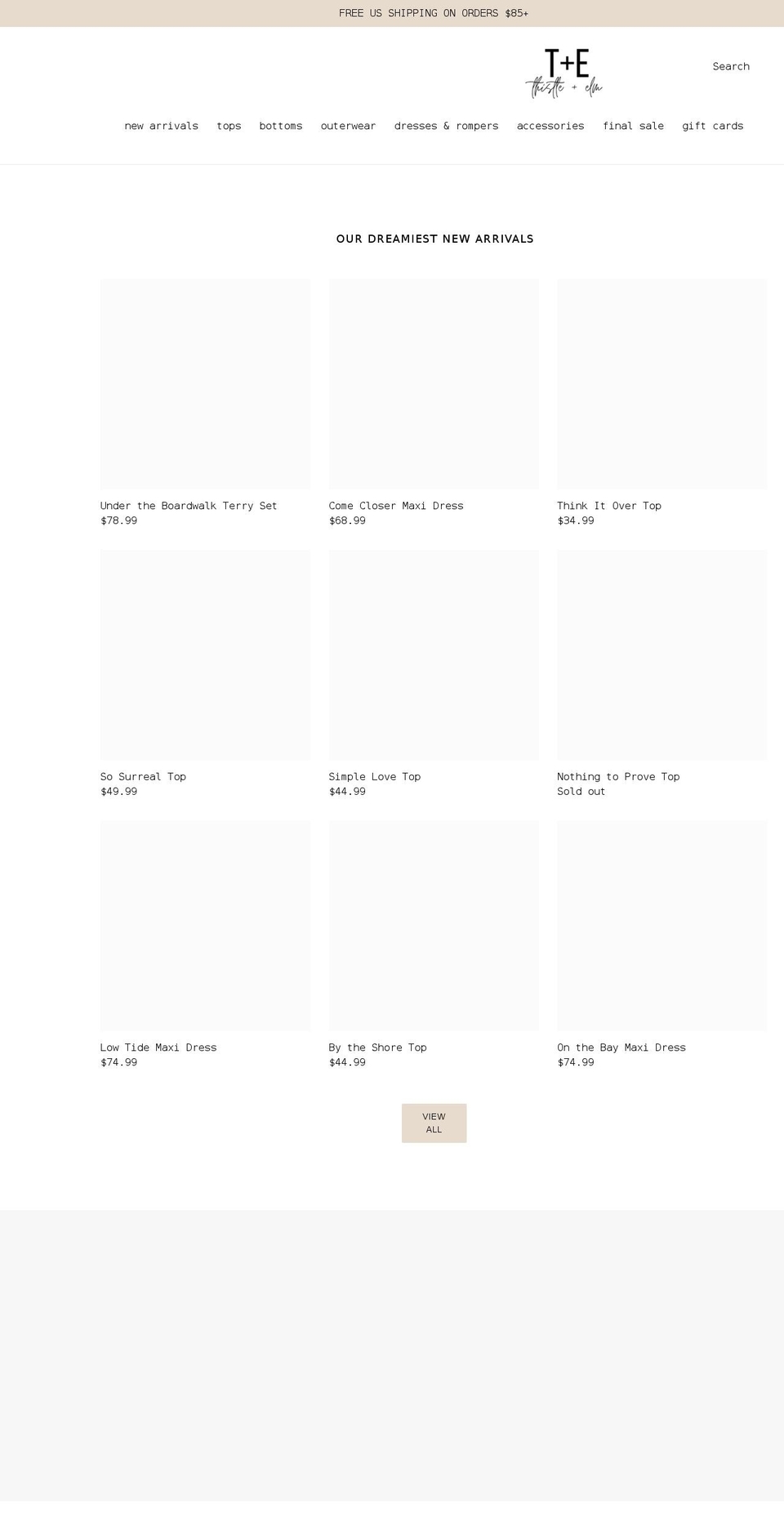 thistleandelm.com shopify website screenshot