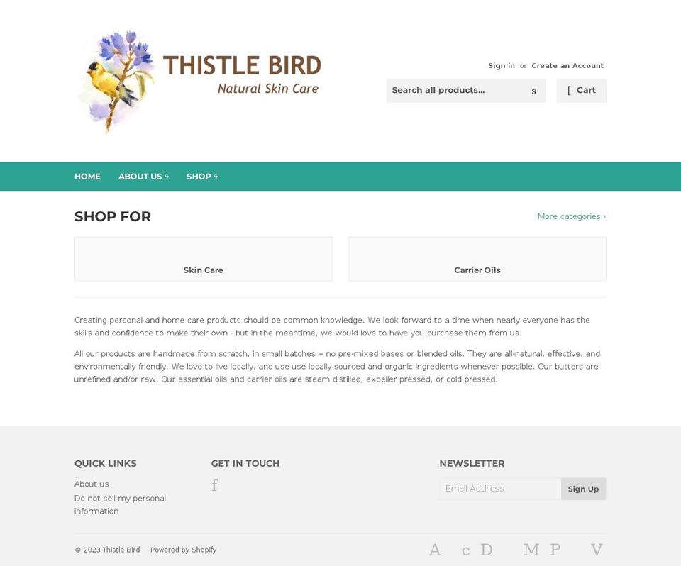 thistlebird.com shopify website screenshot