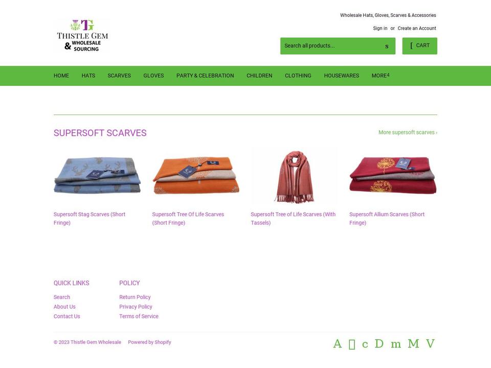 thistlegemwholesale.com shopify website screenshot