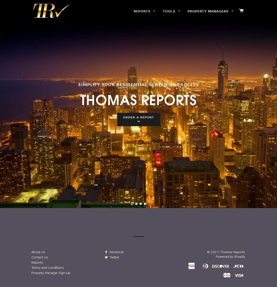 thomasreports.com shopify website screenshot