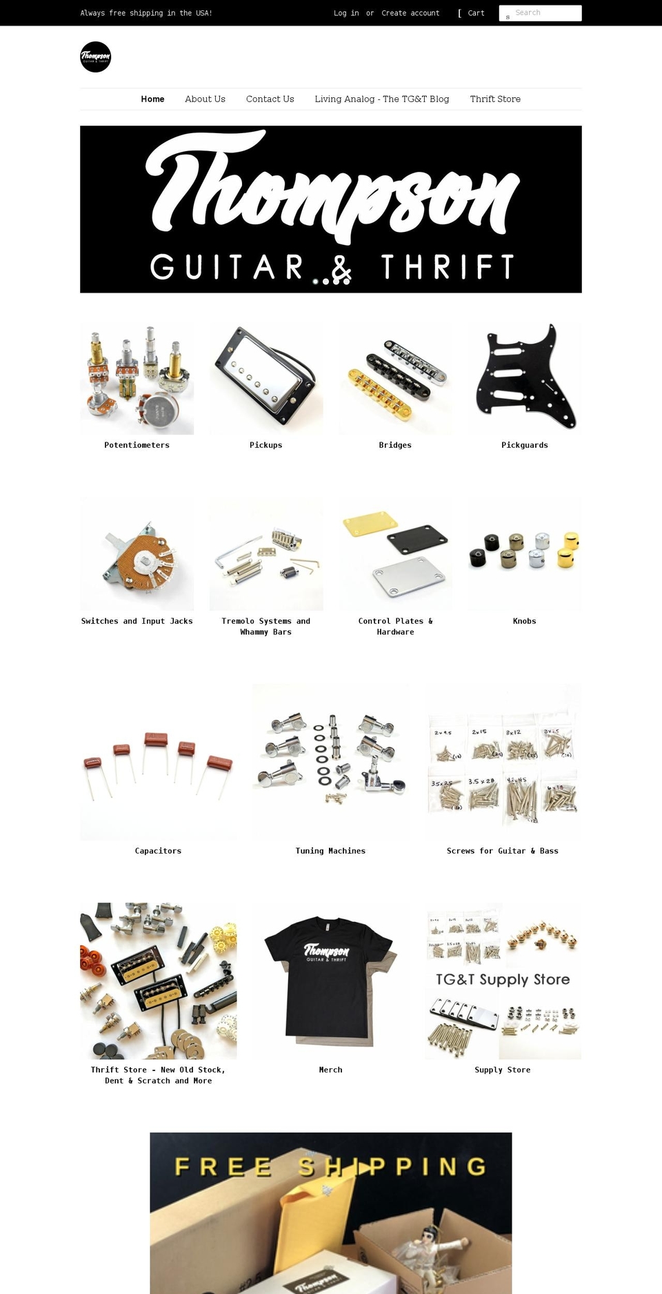 thompsonguitarandthrift.com shopify website screenshot