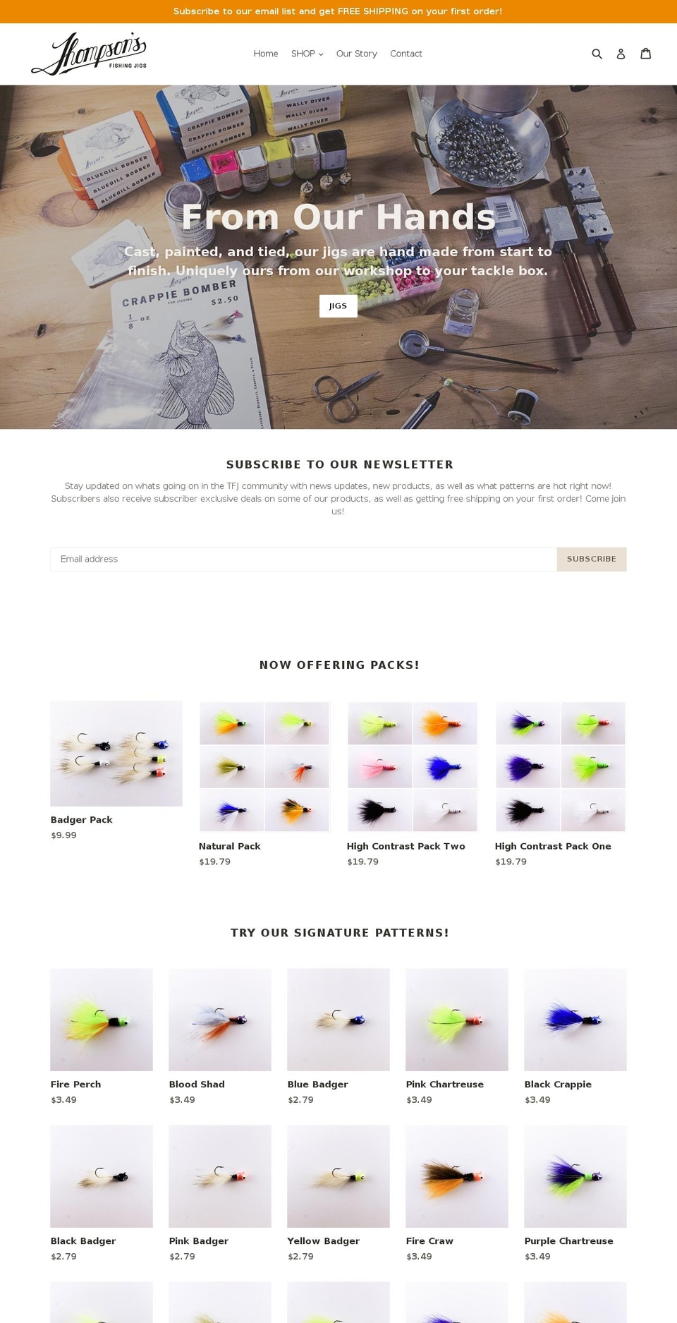 thompsonsfishingjigs.com — Shopify storefront screenshot