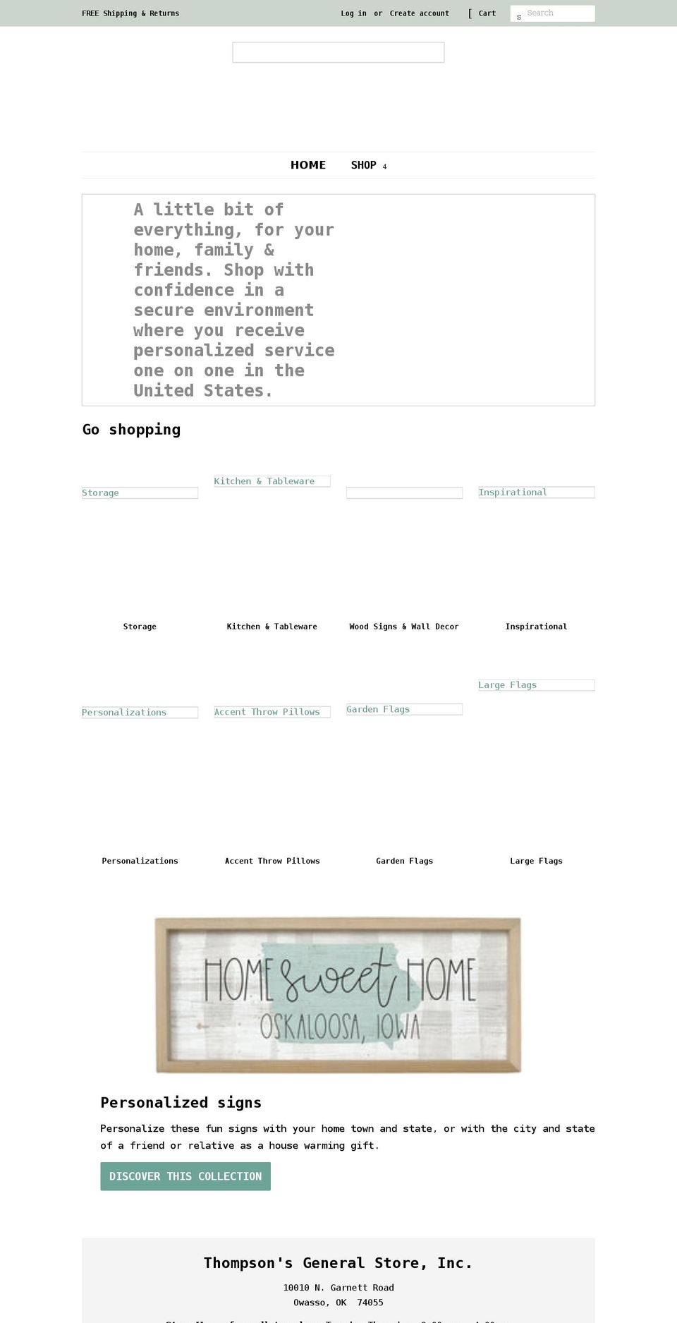 thompsonsgeneralstoreinc.com shopify website screenshot