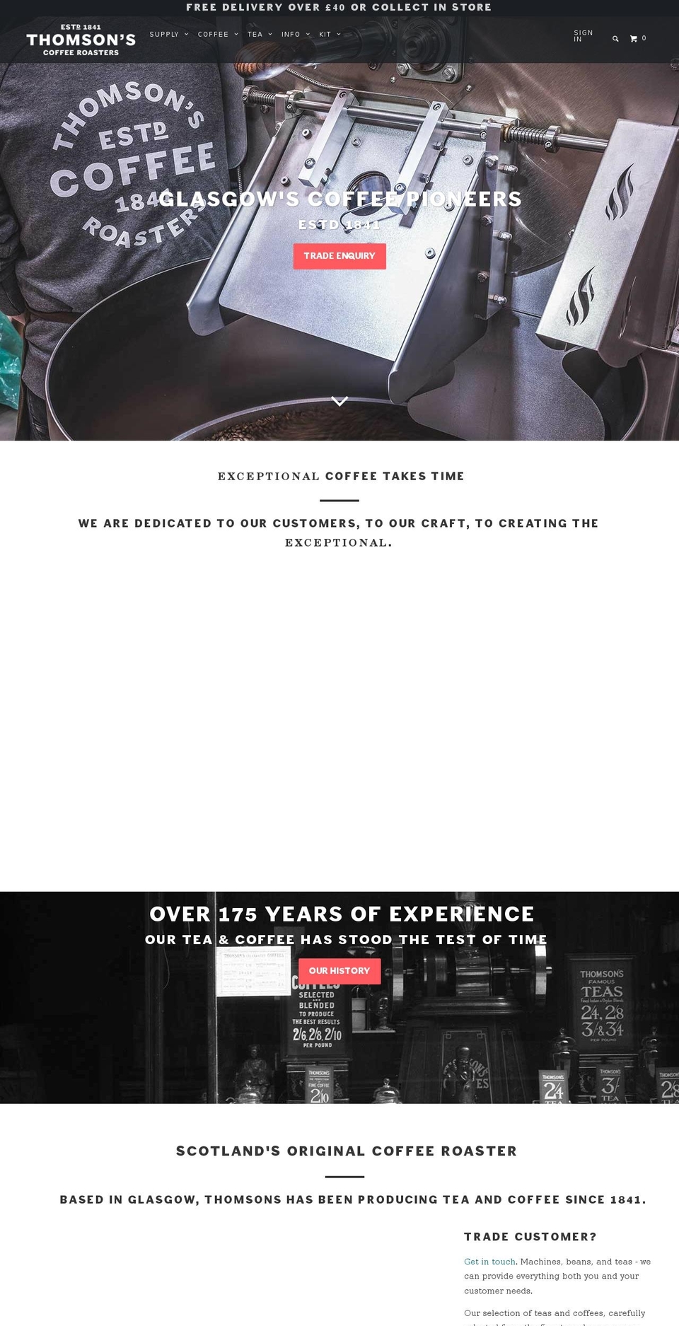 thomsons-coffee.com shopify website screenshot