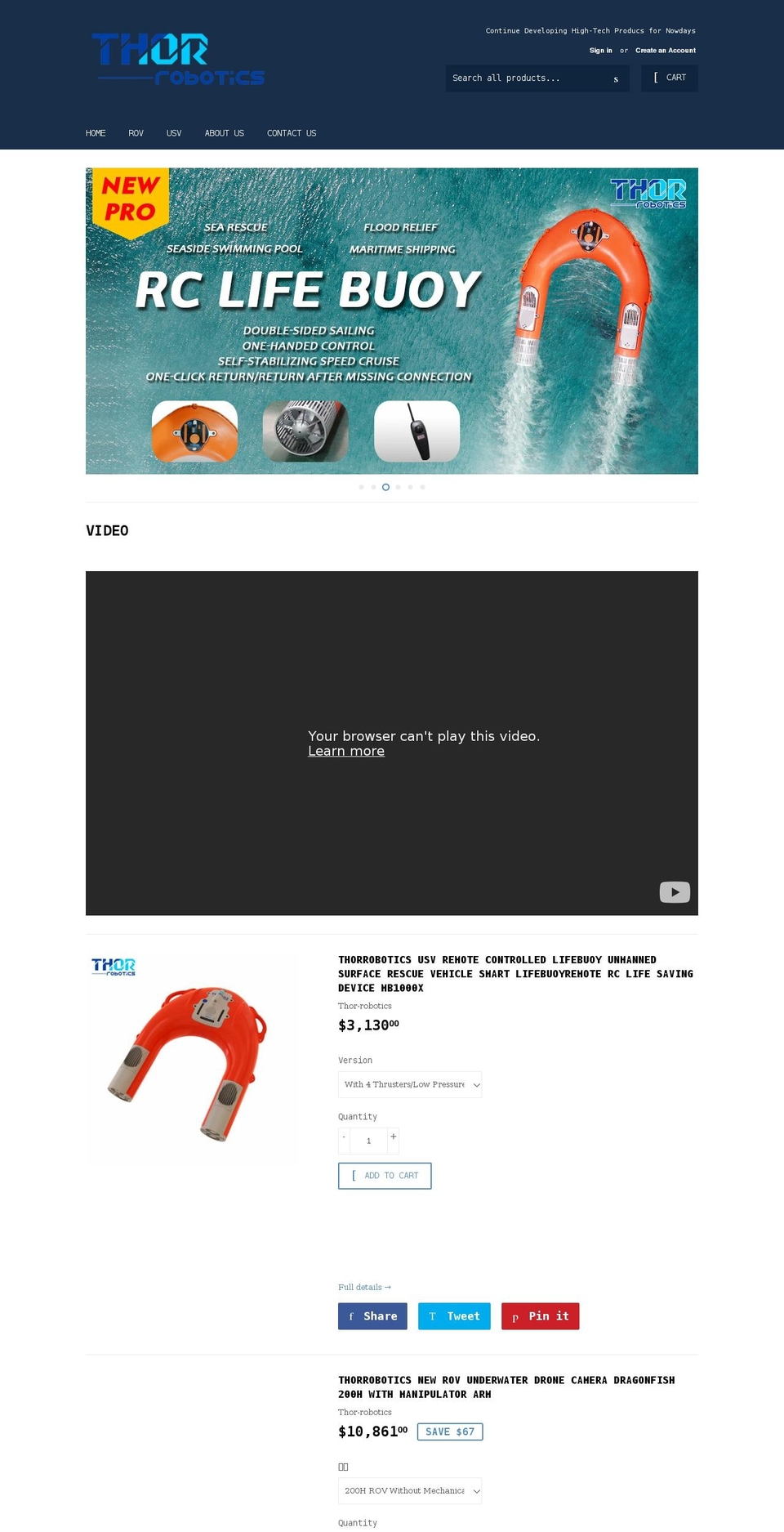 thor-robotics-shop.com shopify website screenshot