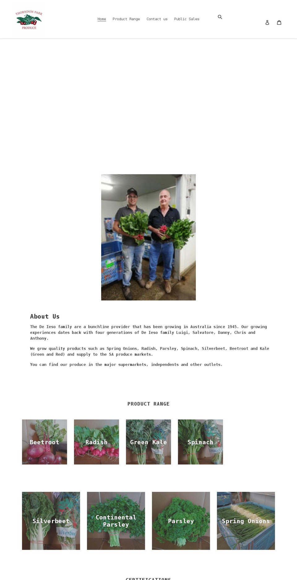 thorndonparkproduce.com.au shopify website screenshot