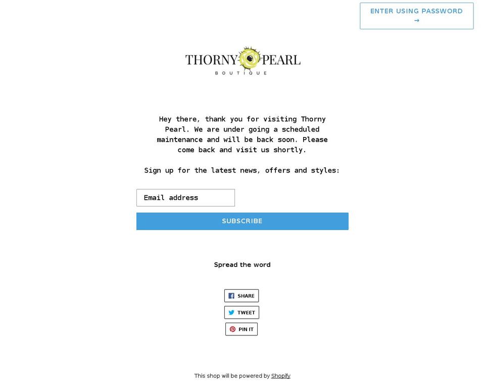 thornypearlboutique.com shopify website screenshot