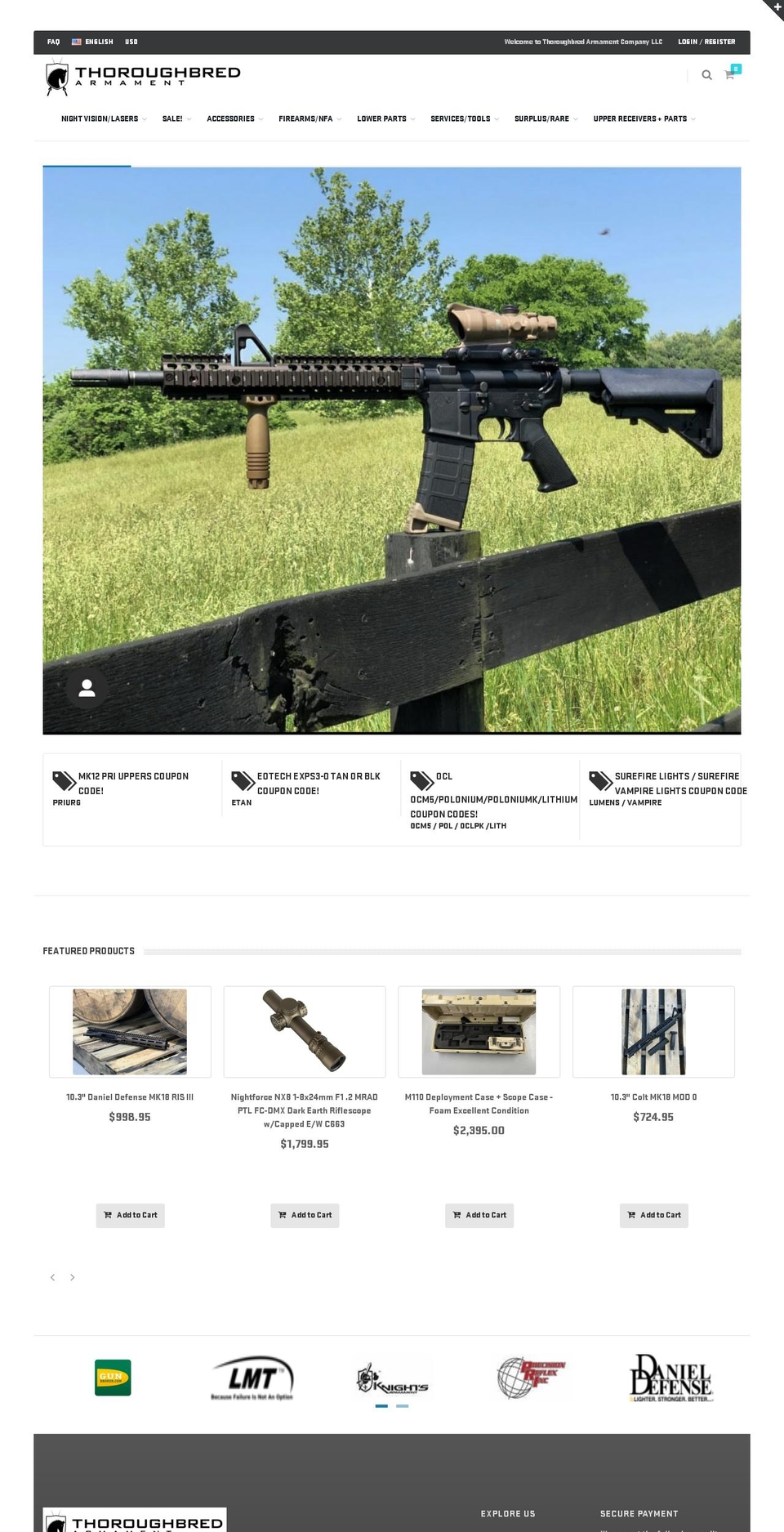 thoroughbredarmco.com — Shopify storefront screenshot