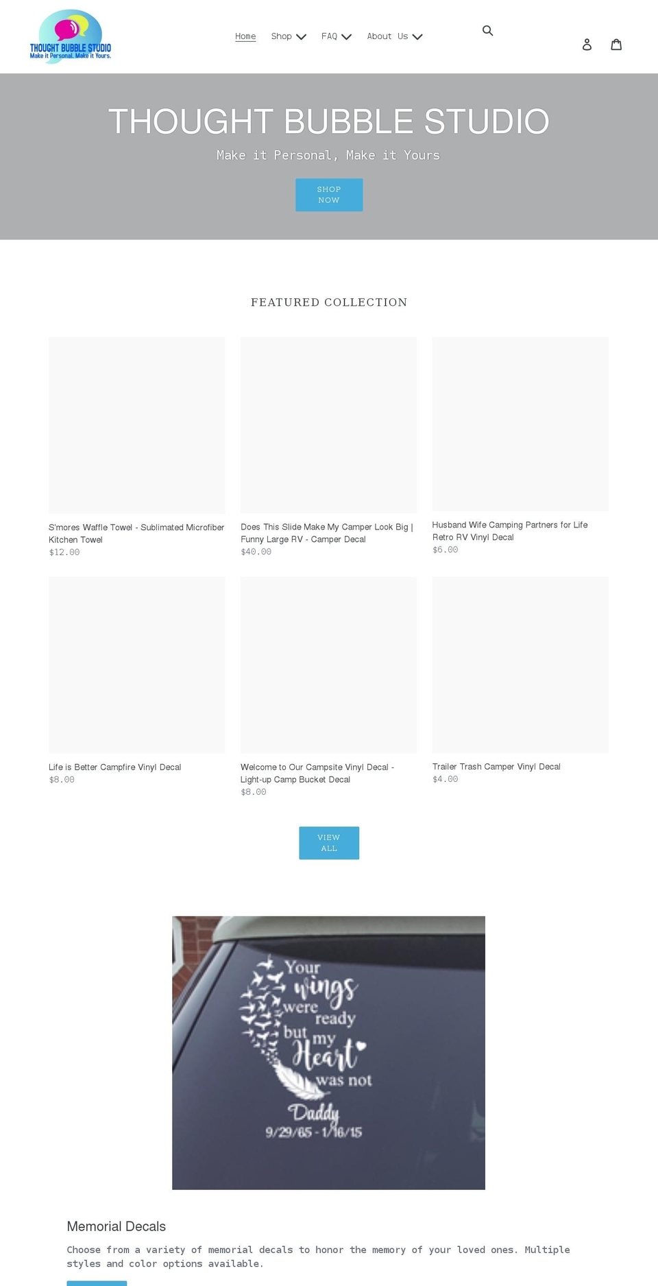 thoughtbubbledecals.com shopify website screenshot