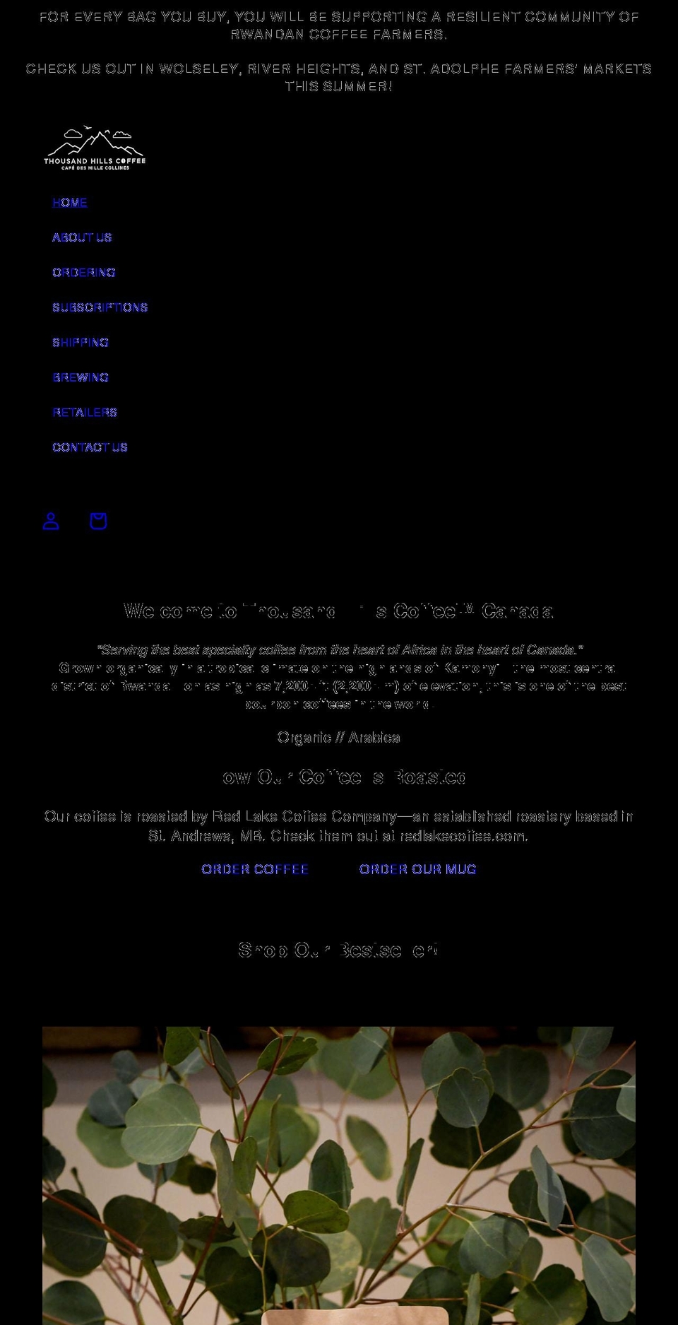 thousandhillscoffee.com shopify website screenshot
