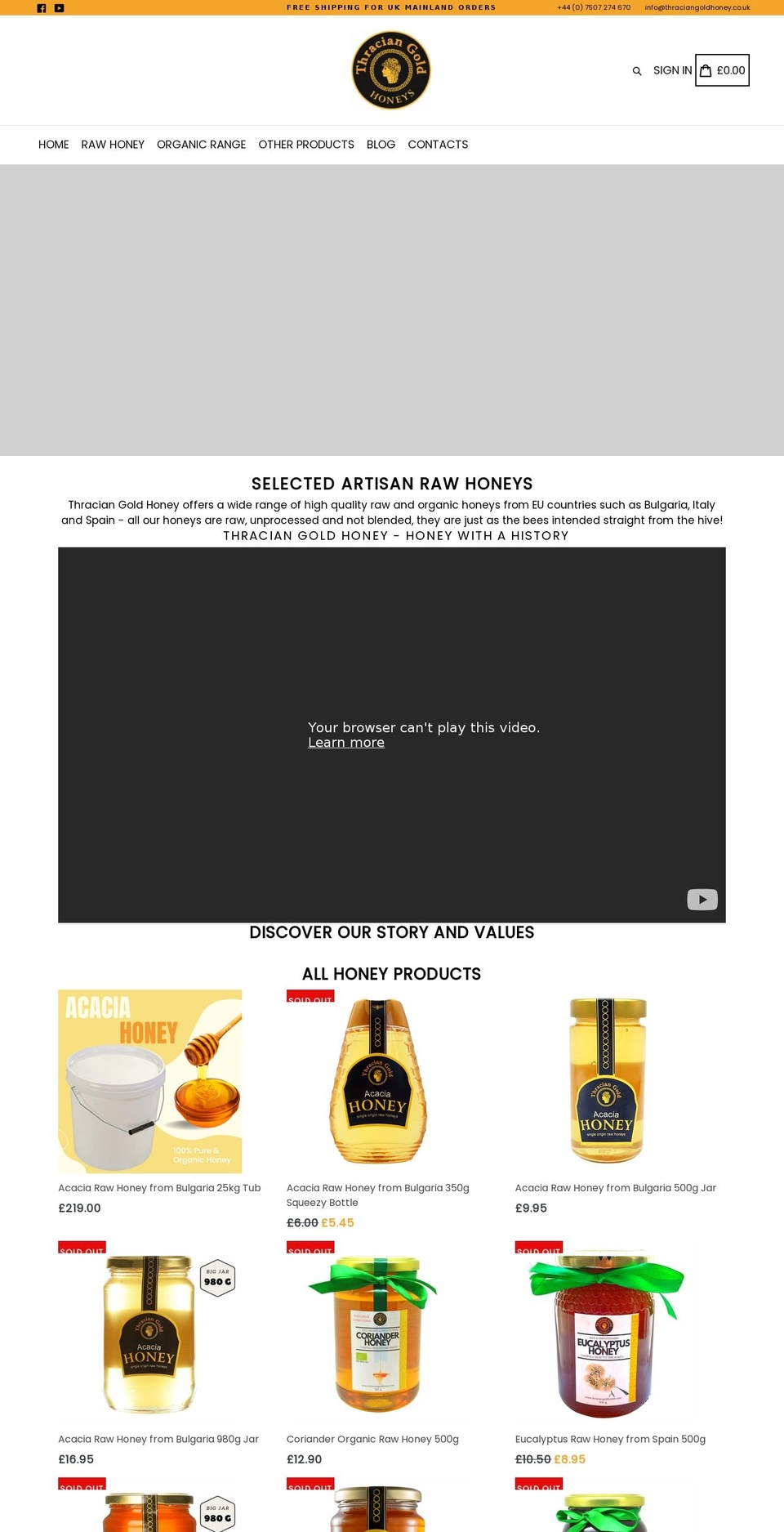 thraciangoldhoney.com shopify website screenshot