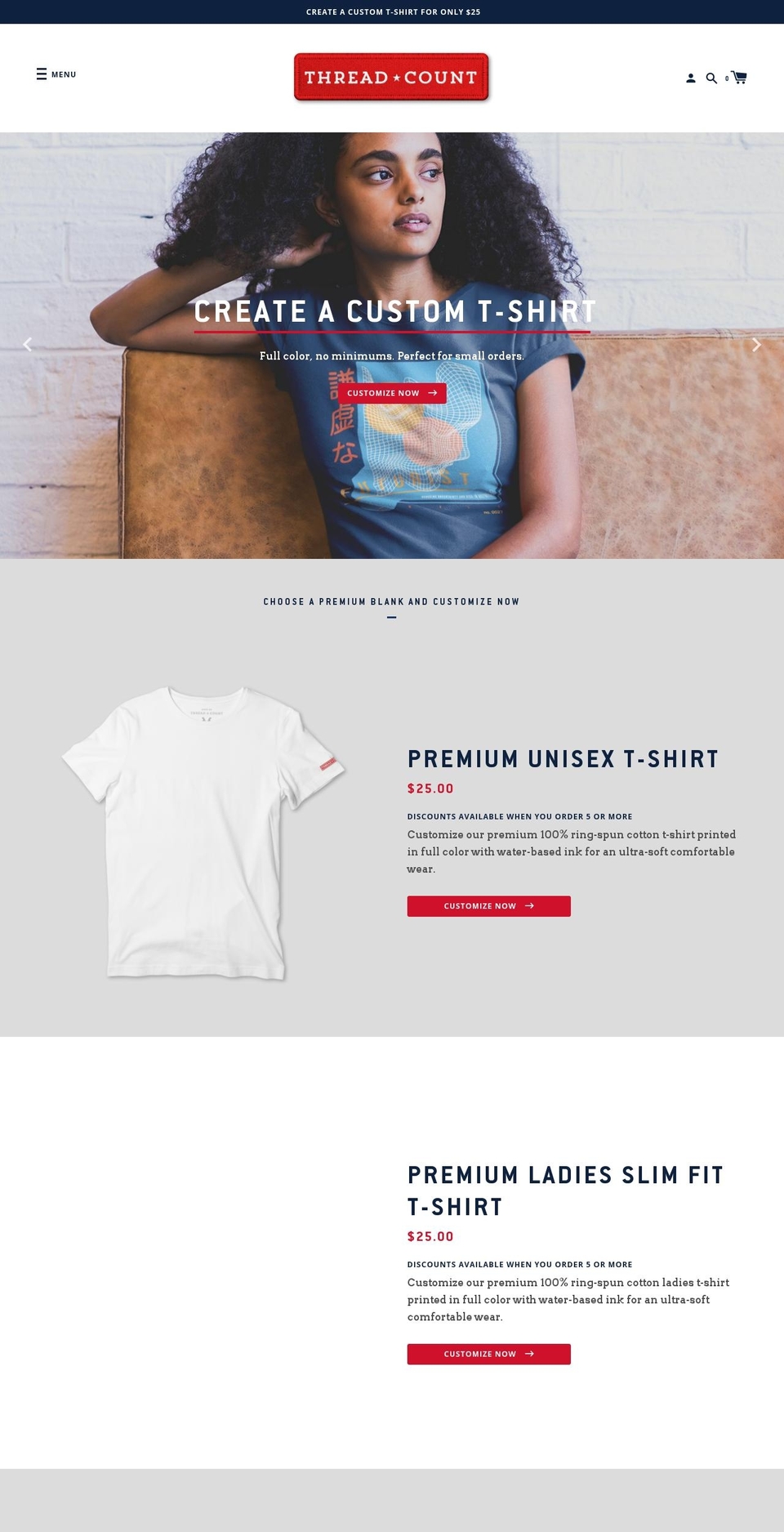 threadcountshirts.com shopify website screenshot