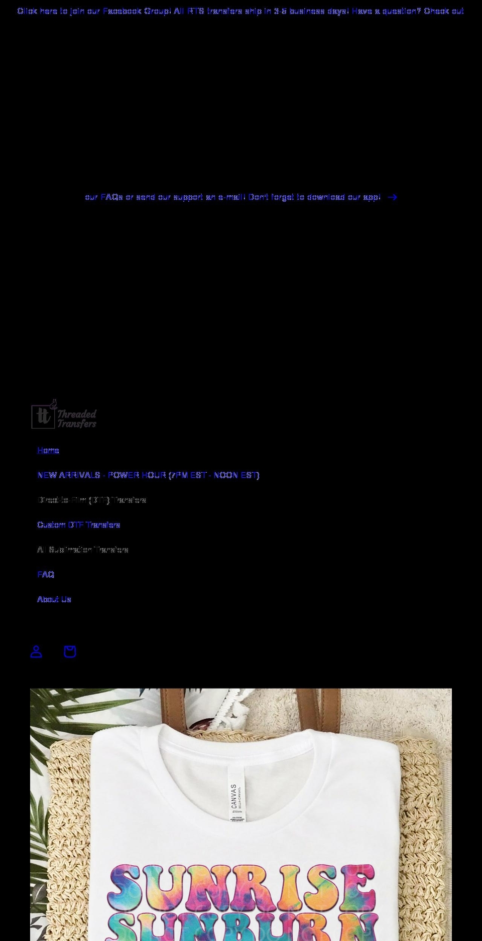 threadedtransfers.com shopify website screenshot