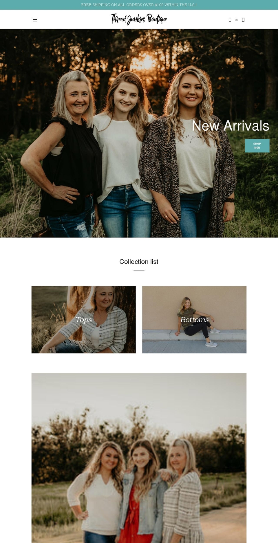 threadjunkiesboutique.com shopify website screenshot