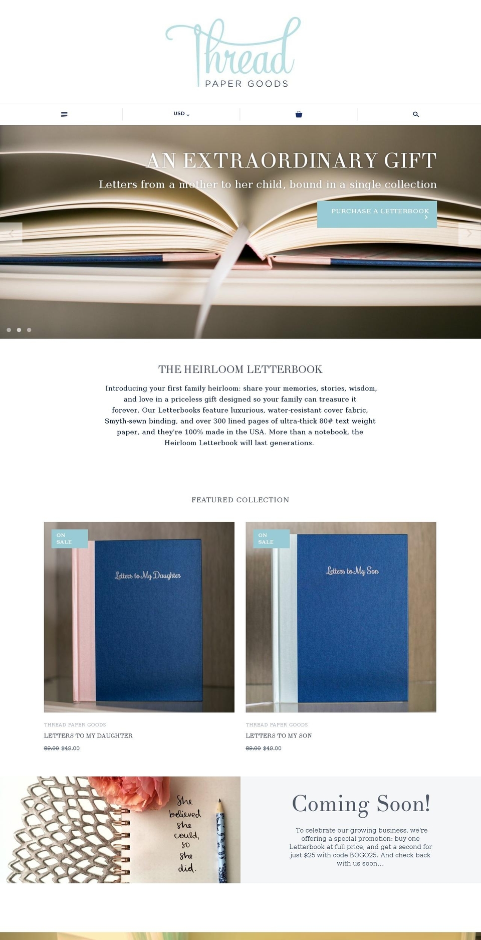 threadpapergoods.com shopify website screenshot