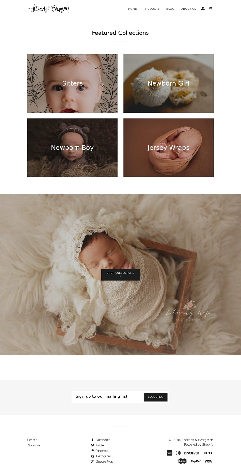 threadsandevergreen.com shopify website screenshot