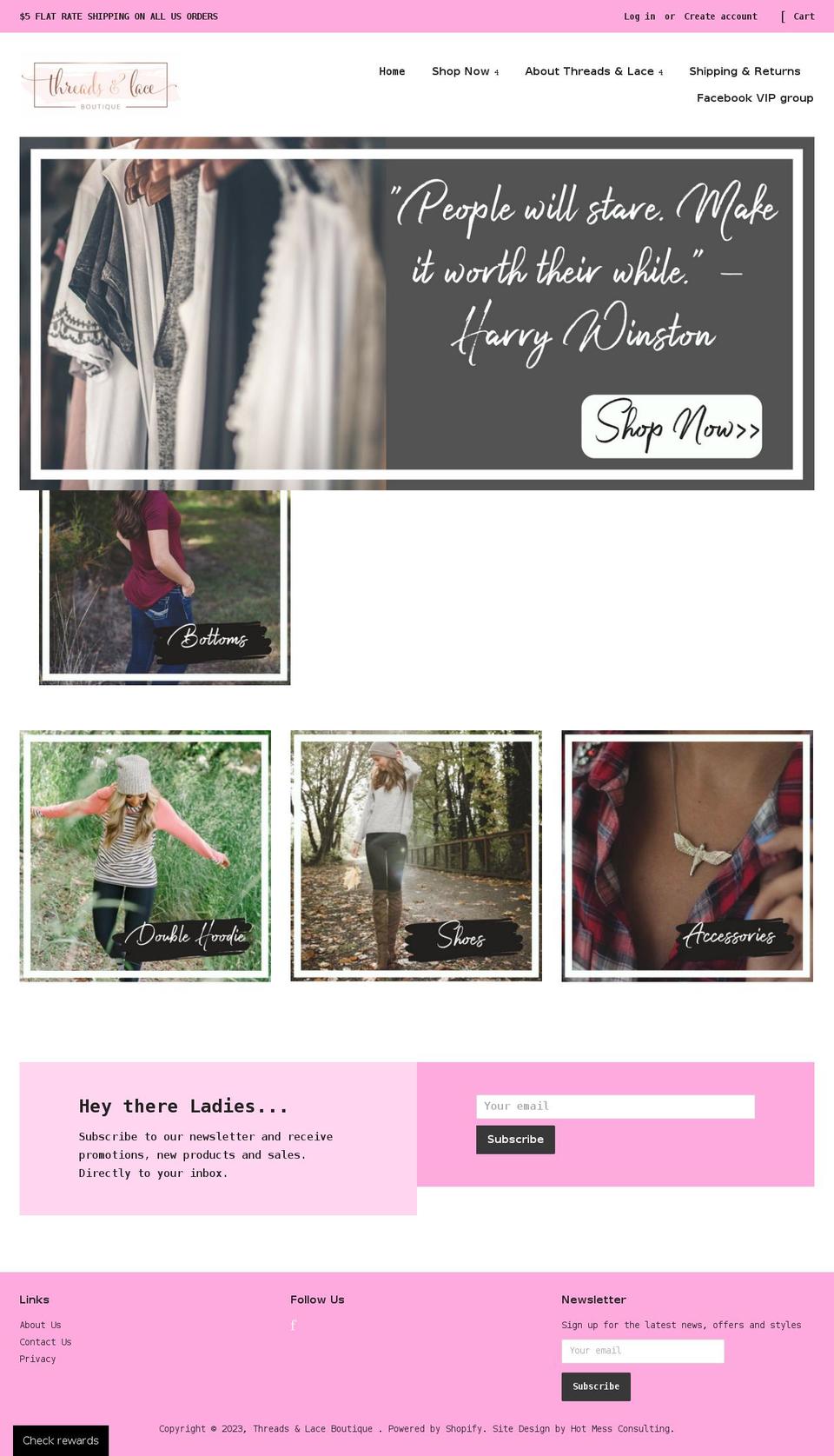 threadsandlaceboutique.com shopify website screenshot