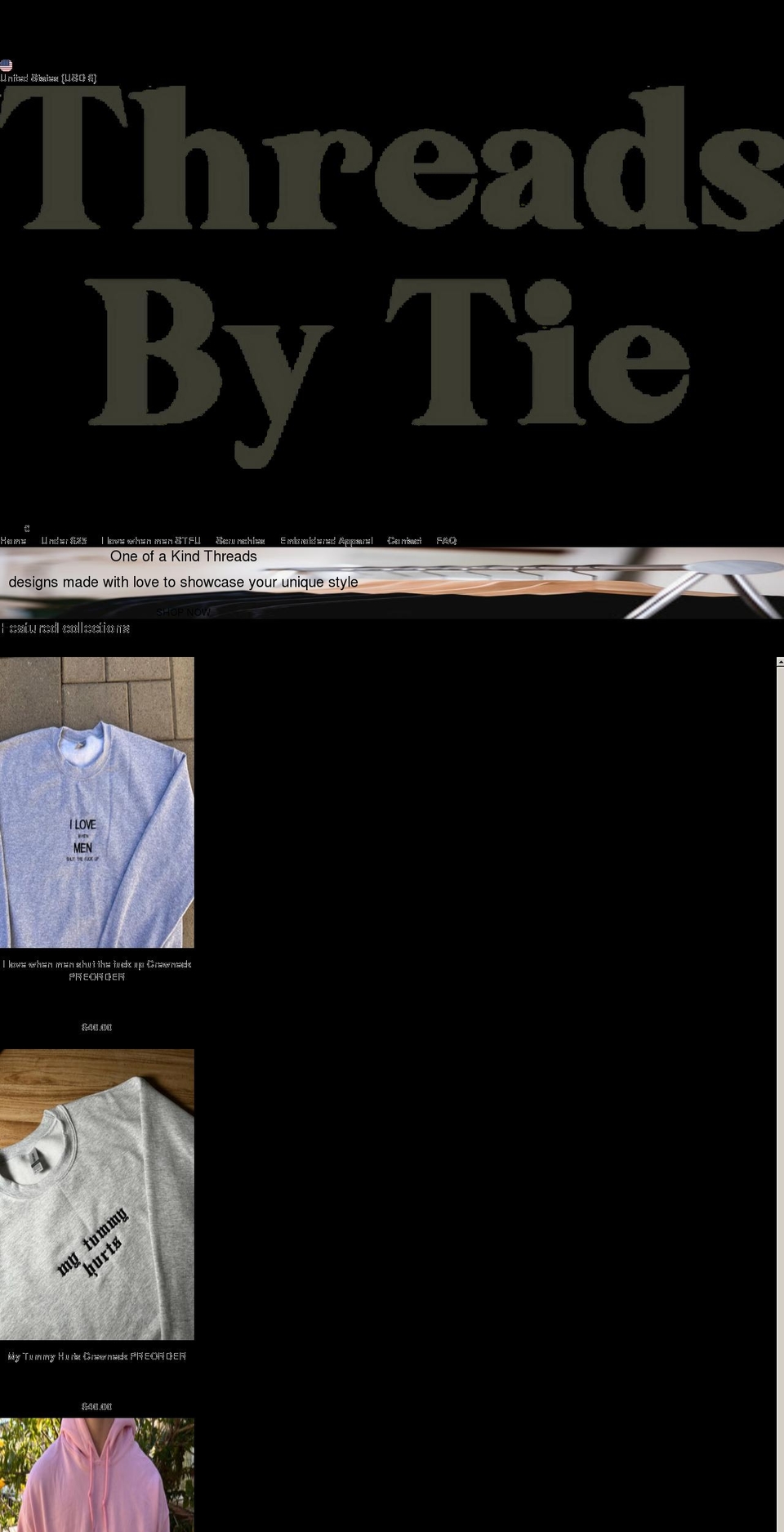 threadsbytie.com shopify website screenshot