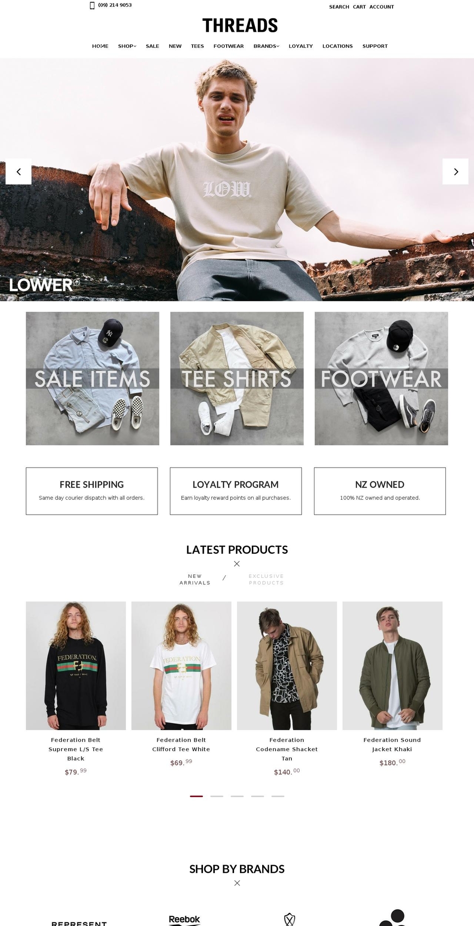 threadsonline.co.nz shopify website screenshot