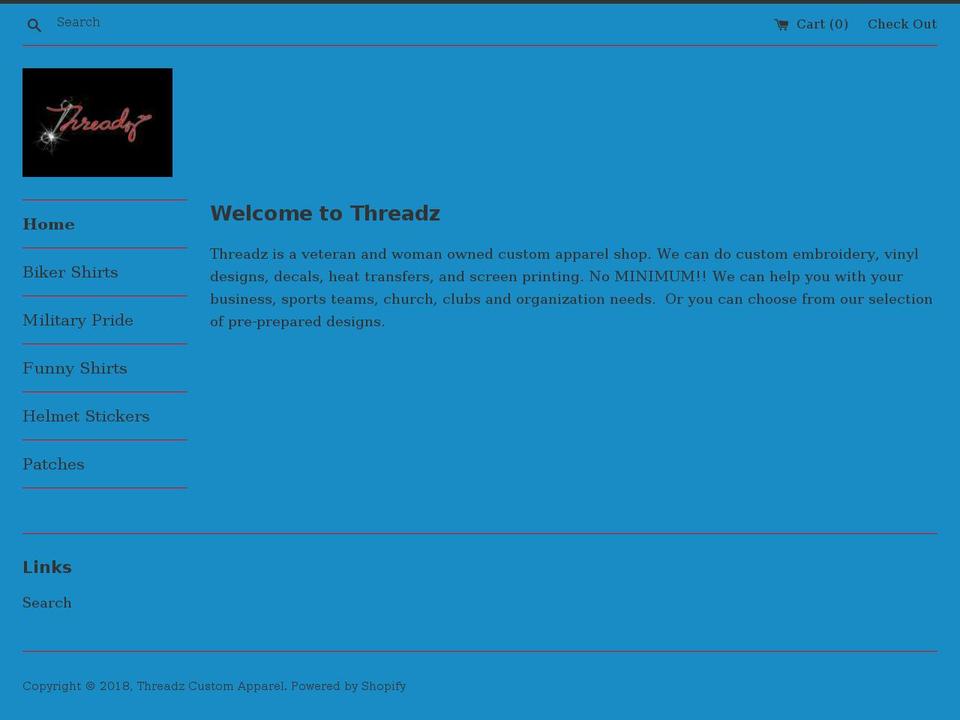 threadzcustomapparel.com — Shopify storefront screenshot
