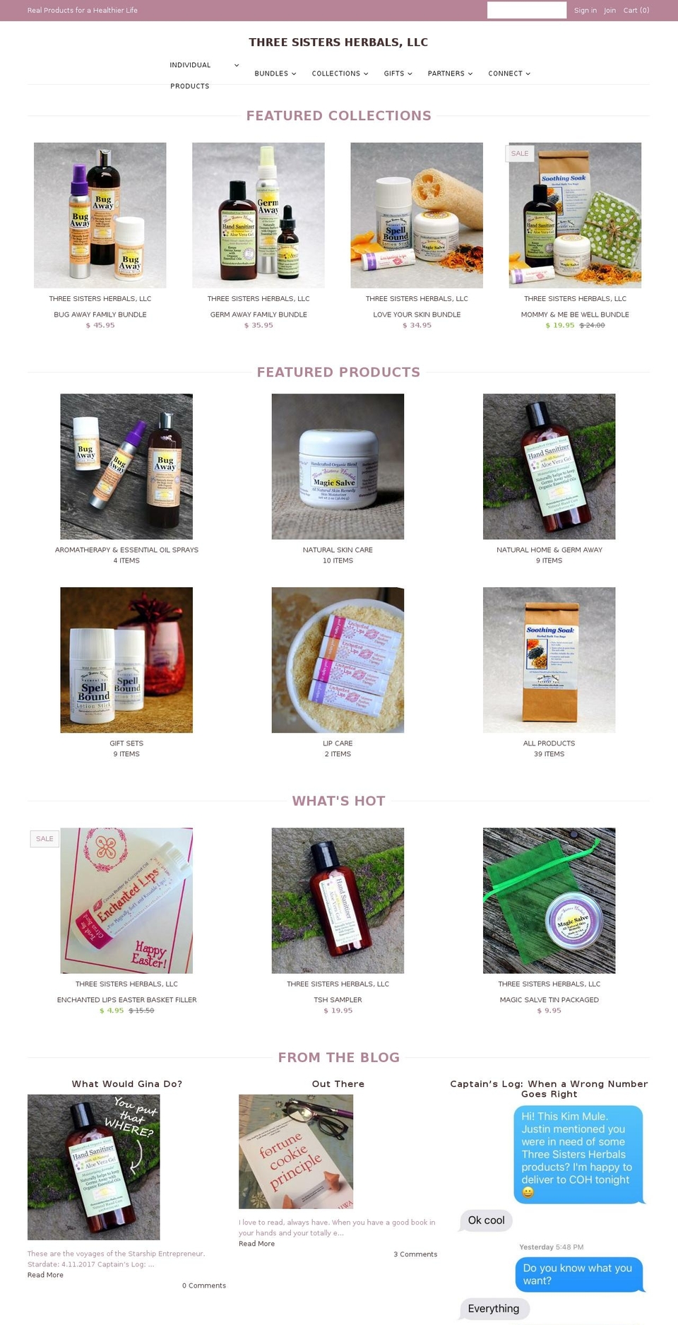 three-sisters-herbals.com shopify website screenshot
