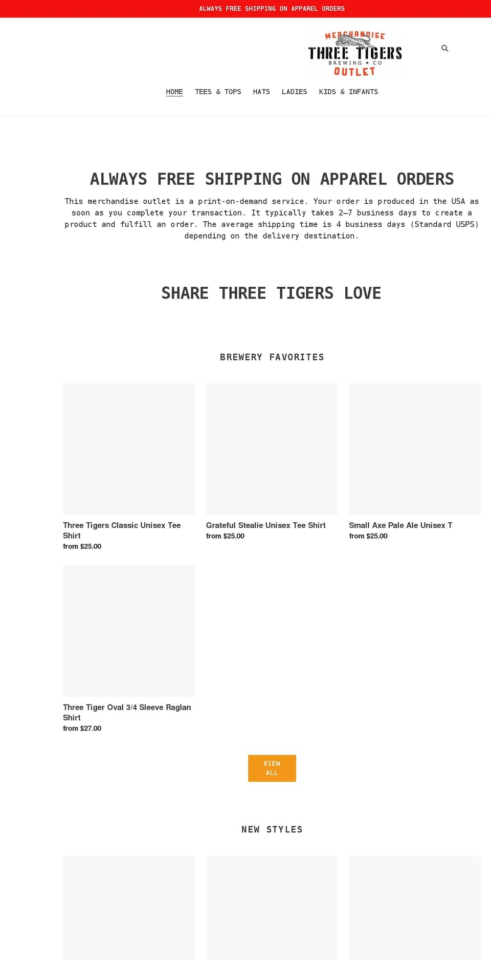 three-tigers-brewing.myshopify.com shopify website screenshot