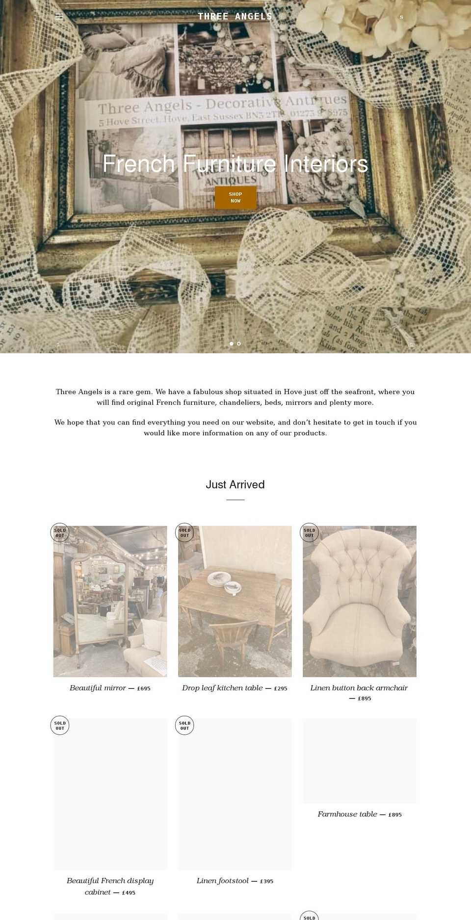 threeangelsbrighton.com shopify website screenshot
