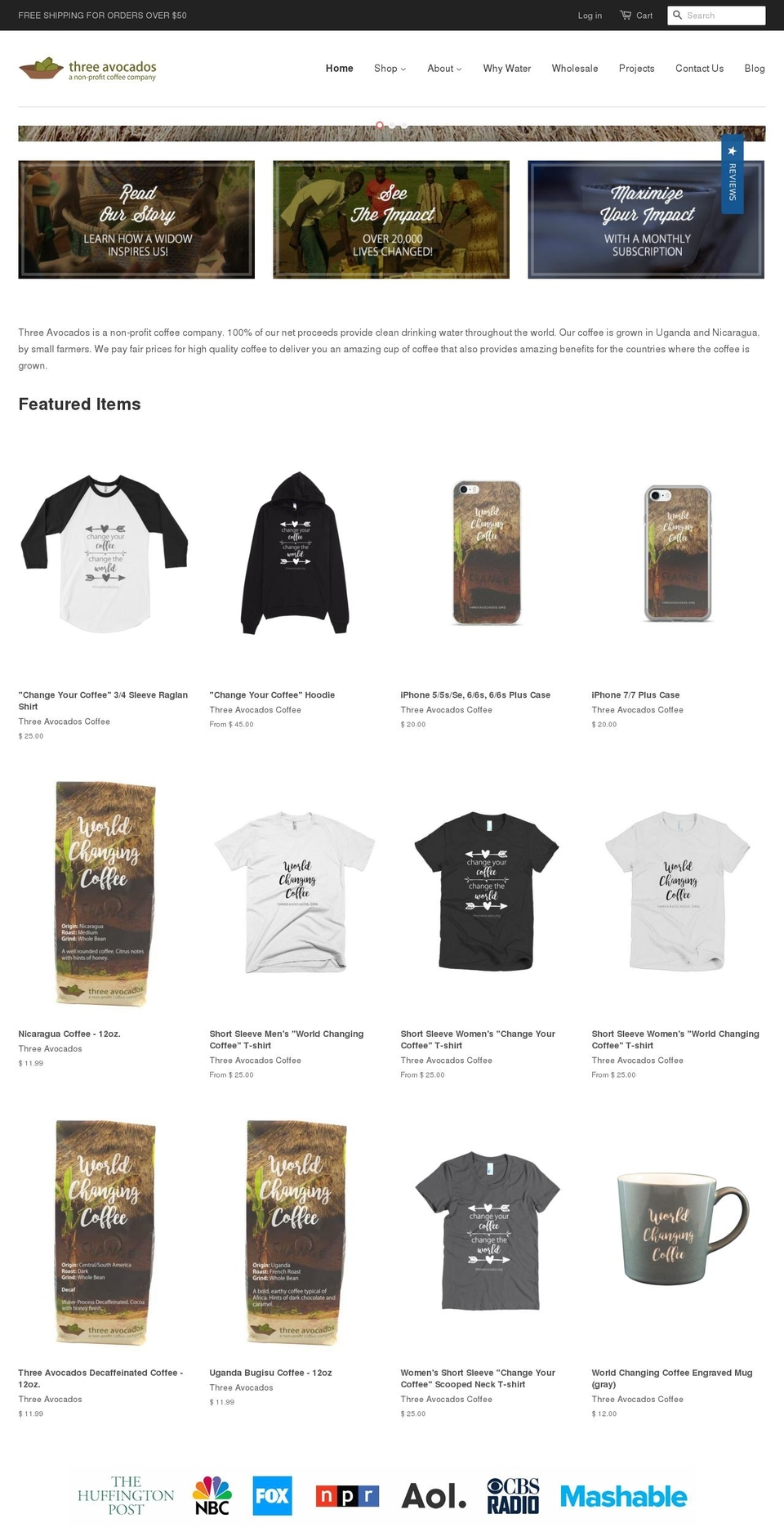 threeavocados.com shopify website screenshot