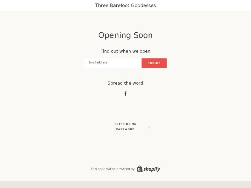 threebarefootgoddesses.com — Shopify storefront screenshot