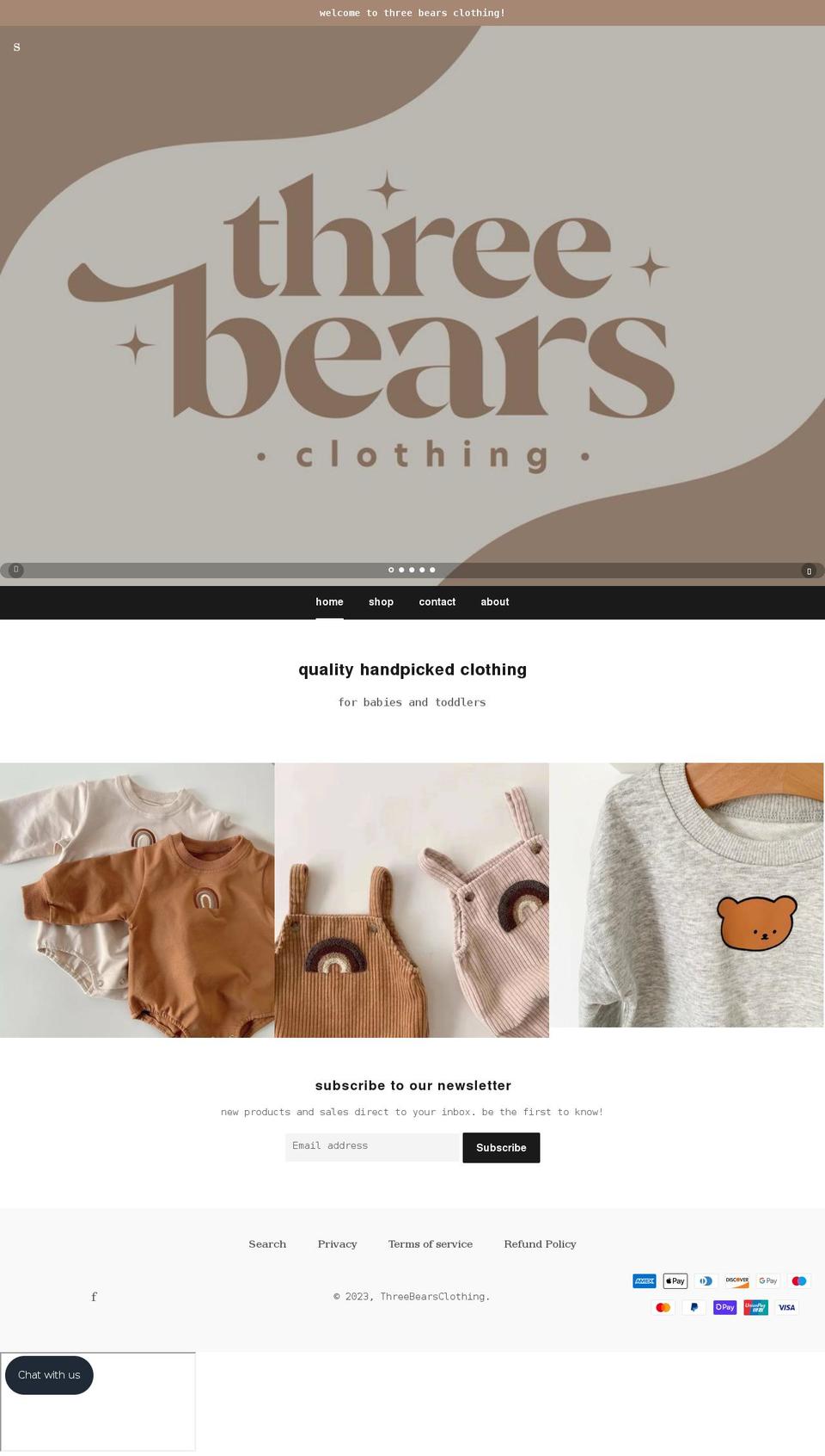 threebearsclothing.com shopify website screenshot