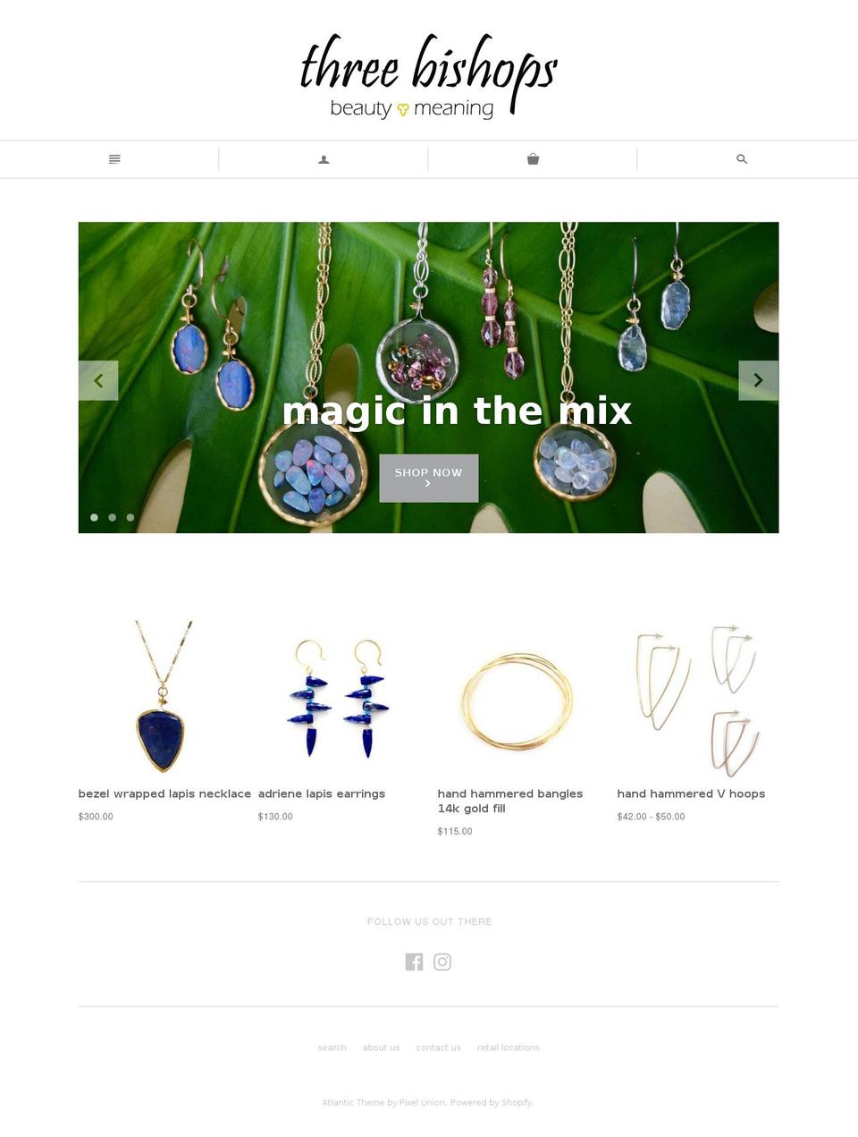 threebishops.com shopify website screenshot