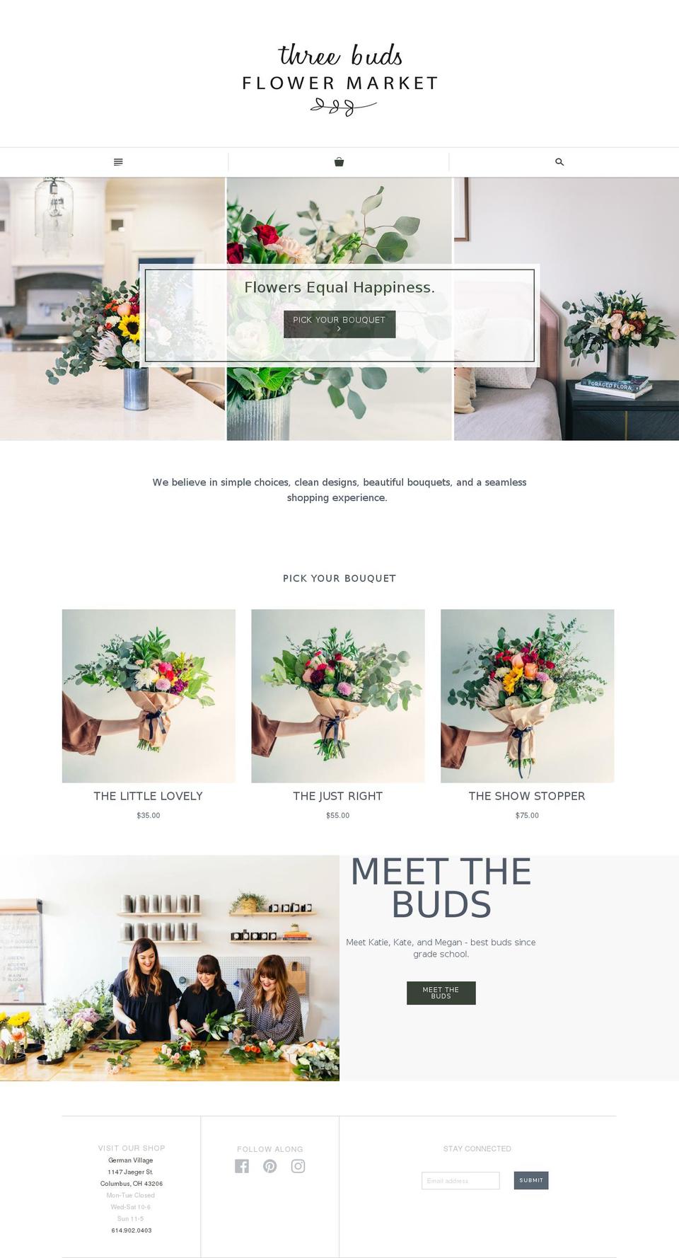 threebudsflowermarket.com — Shopify storefront screenshot