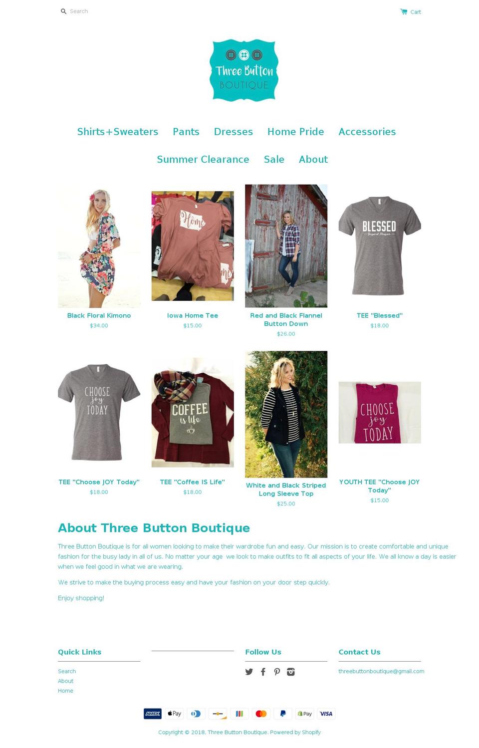 threebuttonboutique.com — Shopify storefront screenshot