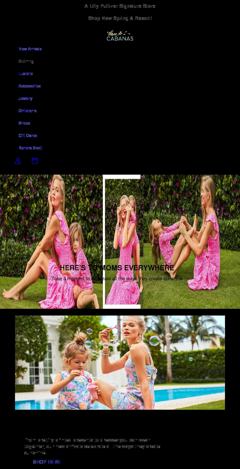 threecabanas.com shopify website screenshot