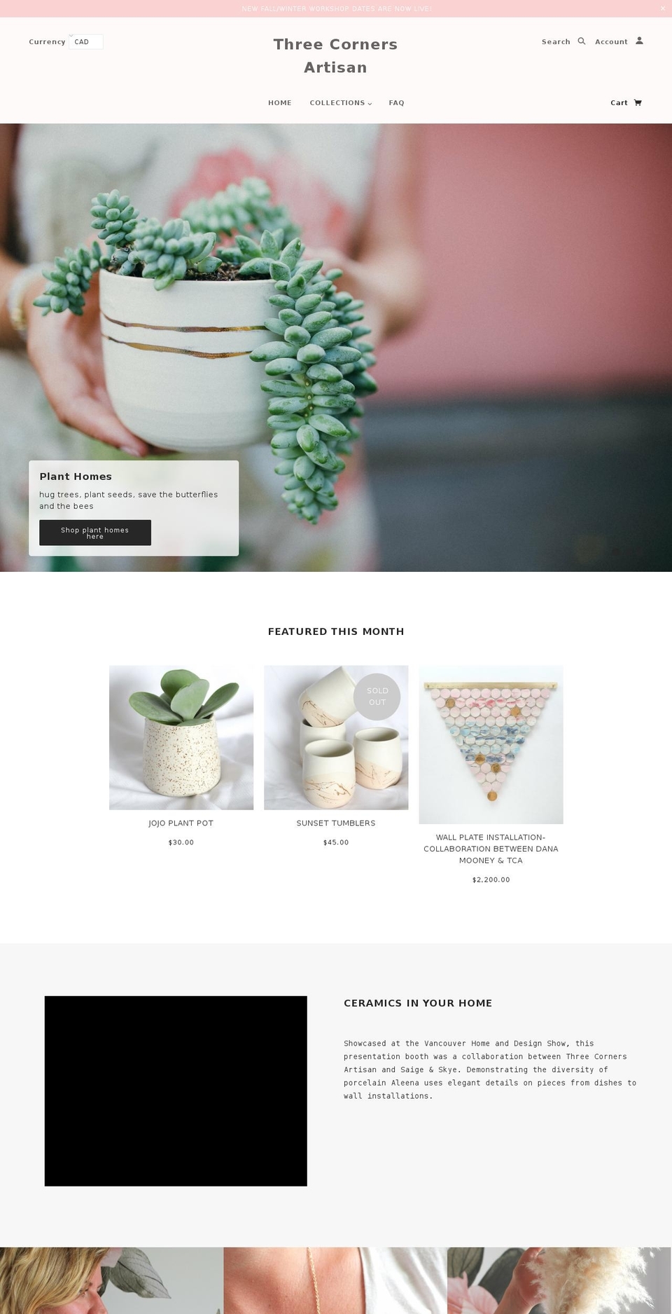 threecornersartisan.com shopify website screenshot