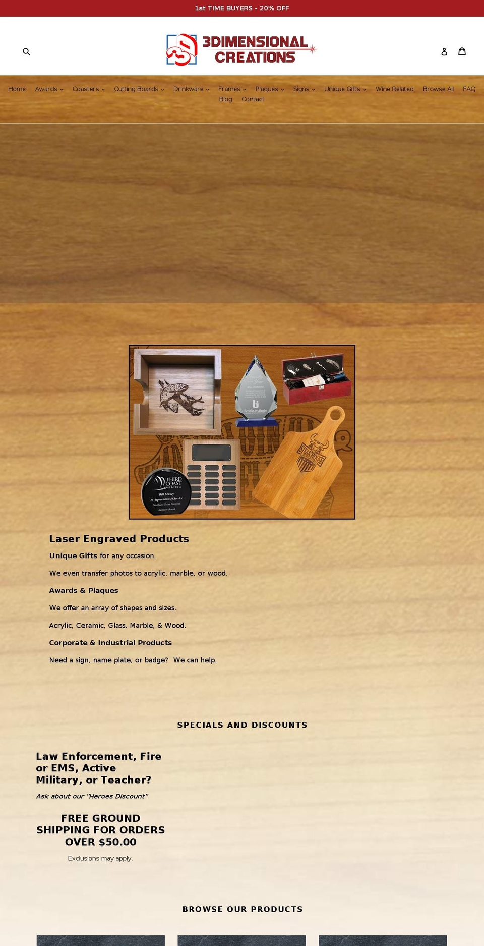 threedimensionalcreations.com — Shopify storefront screenshot